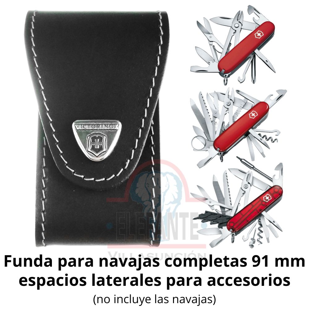 Funda para Navaja Victorinox 500757 de Piel Negra Para Modelos 1.6 con Espacios Laterales para Accesorios