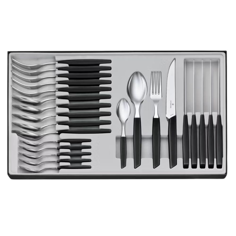 Cubiertos Victorinox 6.9093.12W.24 Juego de mesa 24 pz Modern Negro con punta