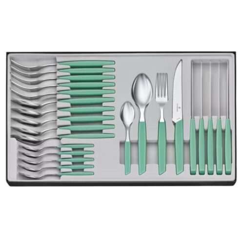 6.9096.12W41.24 Juego de cubiertos Victorinox para mesa 6.9096.12W41.24 con 24 pz Modern color Verde Menta con punta - ENVIO GRATIS