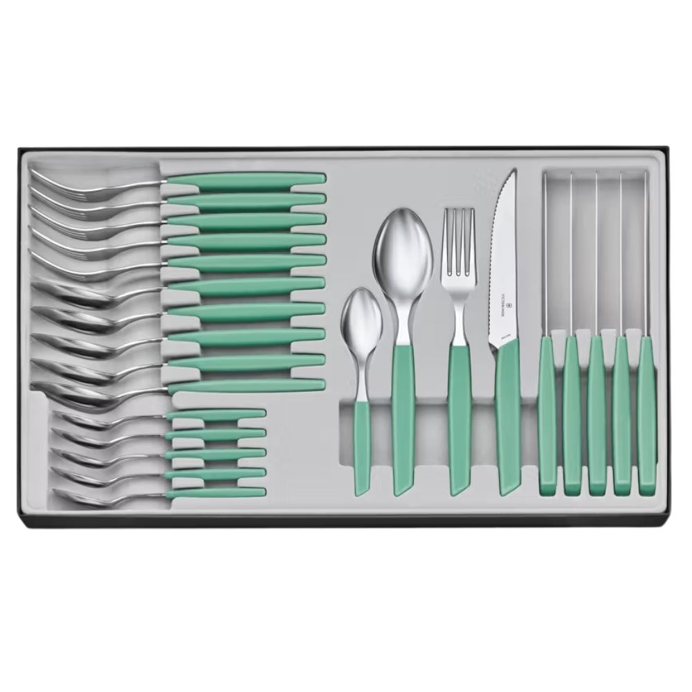 Juego de cubiertos Victorinox para mesa 6.9096.12W41.24  con 24 pz Modern color Verde Menta con punta