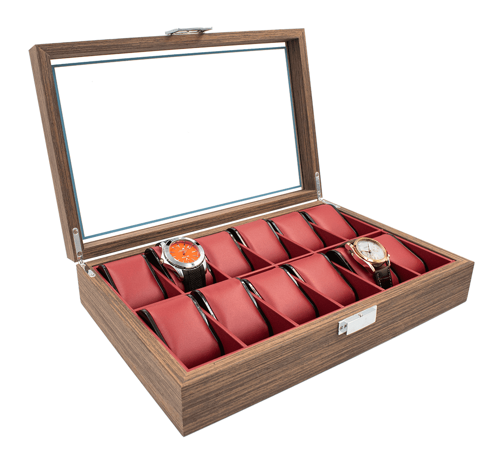 ESTUCHE DE MADERA PARA 12 RELOJES INTERIOR ROJO mod. 6466.RD