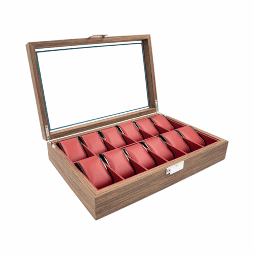 ESTUCHE DE MADERA PARA 12 RELOJES INTERIOR ROJO mod. 6466.RD