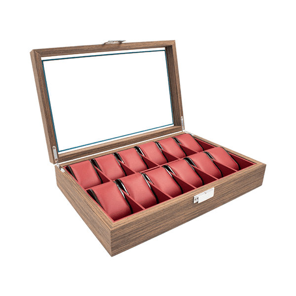 ESTUCHE DE MADERA PARA 12 RELOJES INTERIOR ROJO mod. 6466.RD