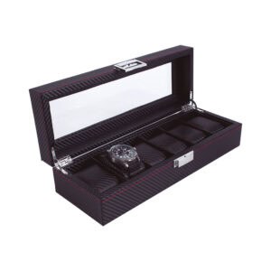 ESTUCHE PARA 6 RELOJES FIBRA DE CARBON CON COSTURA mod. 6475