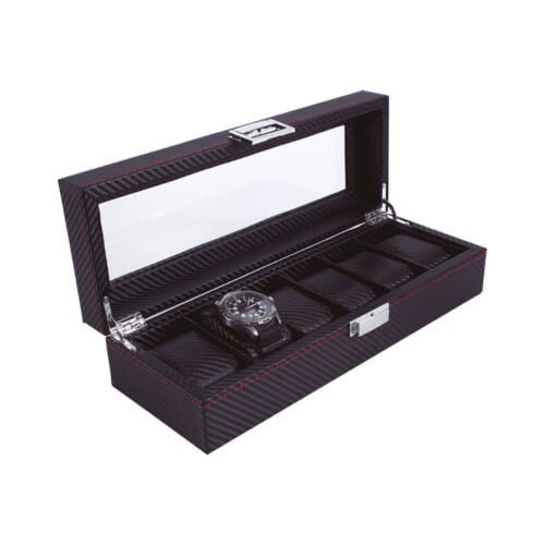 ESTUCHE PARA 6 RELOJES FIBRA DE CARBON CON COSTURA mod. 6475