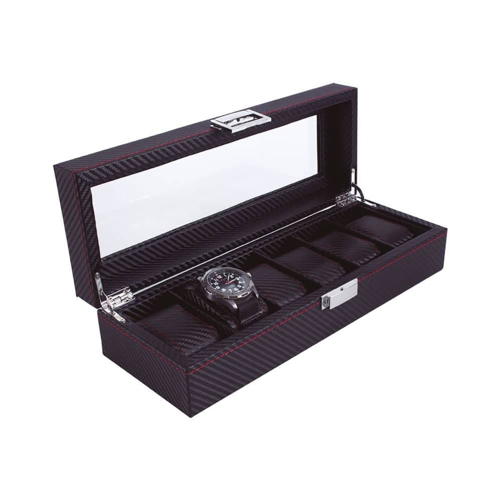 ESTUCHE PARA 6 RELOJES FIBRA DE CARBON CON COSTURA mod. 6475
