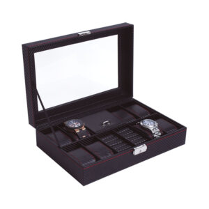 ESTUCHE PARA 8 RELOJES CON ALHAJERO FIBRA DE CARBON mod. 6476