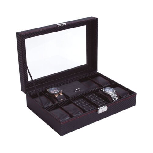 ESTUCHE PARA 8 RELOJES CON ALHAJERO FIBRA DE CARBON mod. 6476