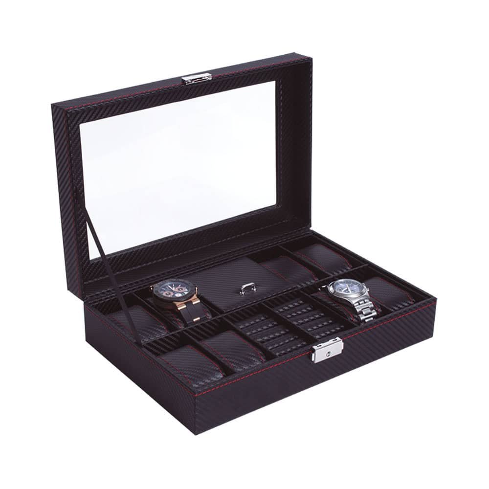 ESTUCHE PARA 8 RELOJES CON ALHAJERO FIBRA DE CARBON mod. 6476