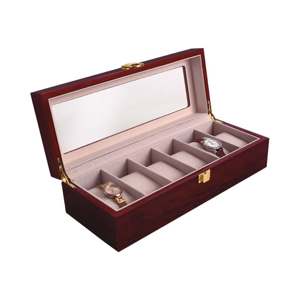 ESTUCHE DE MADERA FINO PARA 6 RELOJES COLOR CAOBA mod. 6477