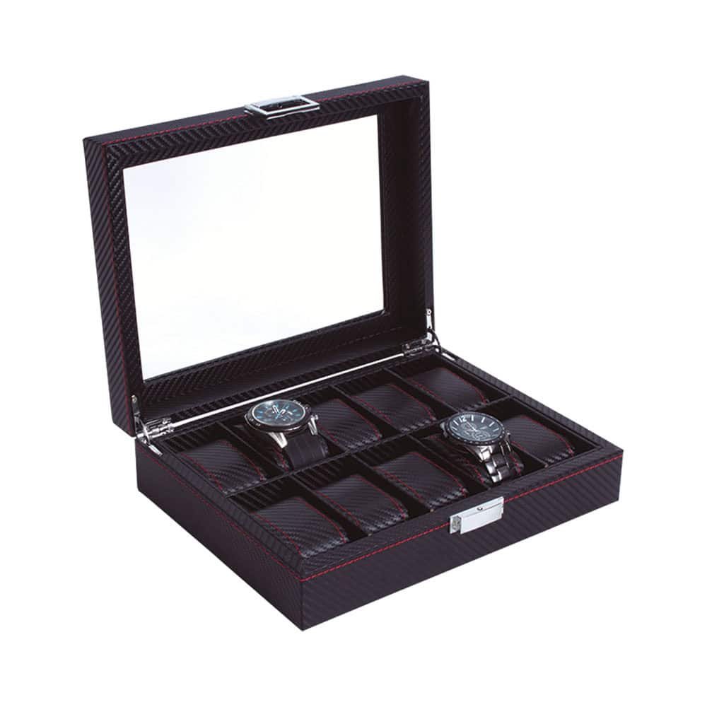 ESTUCHE PARA 10 RELOJES FIBRA DE CARBON CON COSTURA mod. 6478