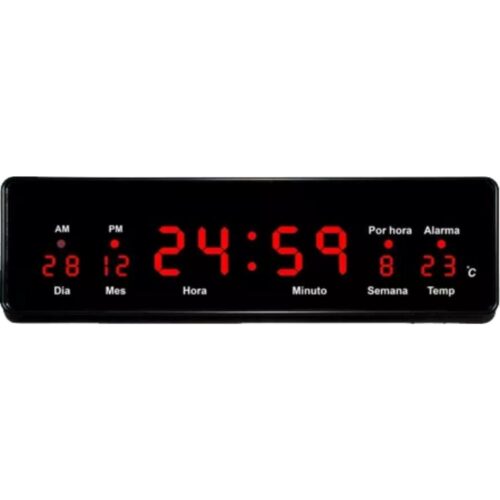 RELOJ DE PARED Y MESA NUMEROS ROJOS DIGITAL JH808 HORA FECHADOR Y TERMOMETRO 32 x 9 x 4 cm