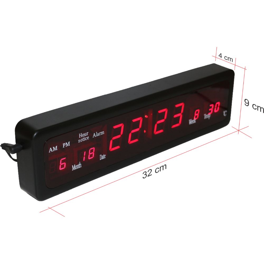 RELOJ DE PARED Y MESA NUMEROS ROJOS DIGITAL JH808 HORA FECHADOR Y TERMOMETRO 32 x 9 x 4 cm